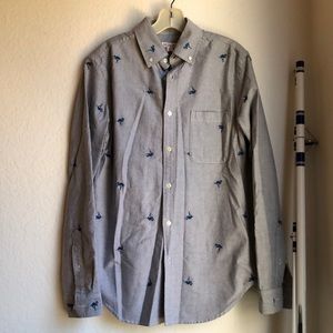 Unisex flamingo chambray button down